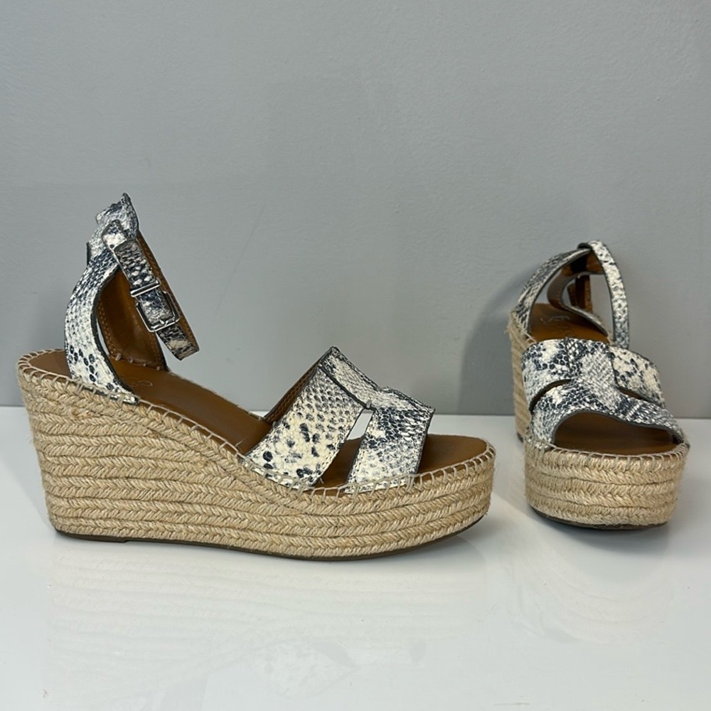 Franco Sarto Tanya Snake Print Espadrille Wedge Leather Sandal Size 9